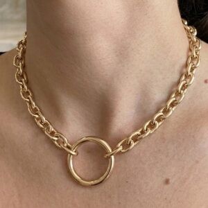 Gold Chain Necklace Ring Choker Style Link Adjustable